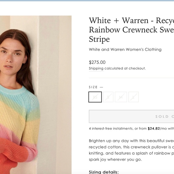 White and Warren Textured Rainbow Crewneck: Brand New XS - Picture 7 of 8